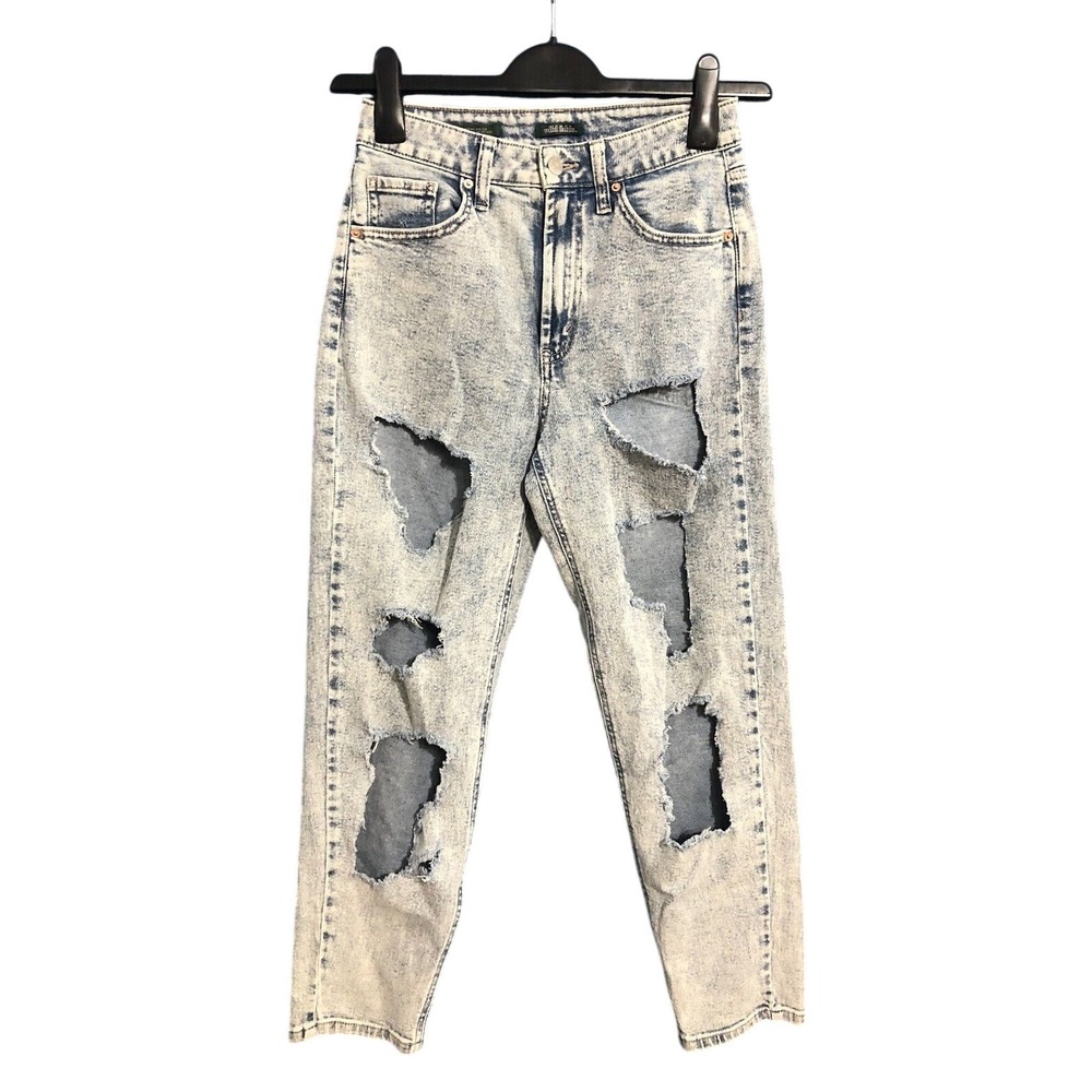 WILD FABLE Acid Washed HIGHEST RISE MOM DESTROYED Tapered Leg ANKLE JEANS sz 2